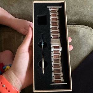 Stainless Steel and Dark Woo Grain Smart Watch Band